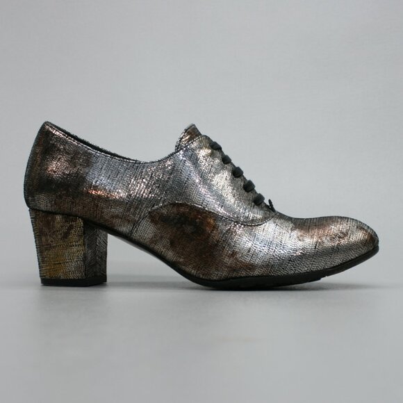 Chie Mihara 37.5 Ladies 7.5 Exito Metallic Silver Bronze Lace Shoes Pumps Heels - Picture 4 of 12